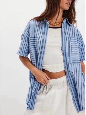 Free People We the Free “Christopher” Oversized Linen Blend Button Down,XS,NWOT